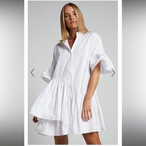 NWT - Showpo Elowen Mini Dress - Asymmetrical Button Down Tiered Smock Dress